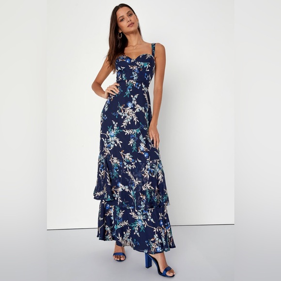 Lulu's Stunning Sweetness Floral Navy Blue Floral Burnout Maxi Dress - Picture 6 of 9